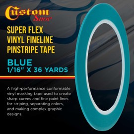 Custom Shop Vinyl Fineline Pinstripe Tape, Blue 1/16" x 36 Yard Roll - Create Sharp Graphic Design Curves, Mask Fine Lines, Conformable Paint Masking Striping Tape for Auto, Motorcycle, Flame Painting