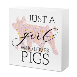 Funny Pig Gifts - Wooden Box Sign for Office, Home, Farmhouse, Bathroom, Bedroom, Desk, Tabletop, Bookshelf, Wall Decor - Birthday, Christmas