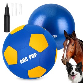 ANC POP Herding Ball for Dogs Horse Ball & Cover 25" for Horses Large with Hand Pump for Play, Blue and Yellow