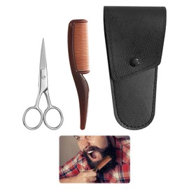 3 PCS Beard Scissors for Men,Professional Stainless Steel Moustache Scissors with Comb and Storage Bag,Multi-Function Moustache Kit for Eyebrows,Beard