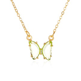 Crystal Butterfly Necklace Gold Whimsical Glass Butterfly Pendant Choker Necklace Cute Jewelry for Women Gifts (Green)