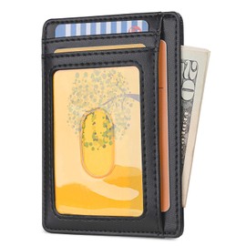 Buffway Slim Minimalist Front Pocket RFID Blocking Leather Wallets for Men and Women - Sand Black