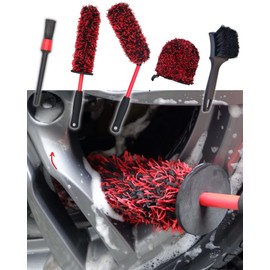 oesee Metal Free Microfiber Wheel Brush Kit- Microfiber Angled Wheel Brush, Long Handle Wheel Brush, Tire& Detailing Brush, Wheel Wash Mitt. Hands-On Wheel Detailing Kit for Daily Wheel Cleaning