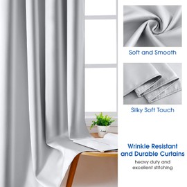 HOMEIDEAS 2 Panels Greyish White Faux Silk Curtains White Blackout Curtains for Bedroom 52 X 96 Inch Room Darkening Satin Drapes/Curtains, Thermal Insulated Blackout Window Curtains for Living Room