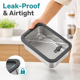 3 Pcs Stainless Steel Food Storage Containers with Glass Lids, Set of 3 (35+63+111 oz), Leak-Proof lunch storage containers with Vented, Metal Lunch Boxes for Fridge Storage, Lunch, Fruit, Leftovers