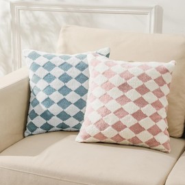 WEMEON Decorative Throw Pillow Covers 20x20 Inch Set of 2Luxury Style Checkerboard Pattern Cushion Case, Pattern Super Soft Faux Fur Wool Throw Pillows for Couch Living Room