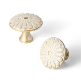 Goo-Ki 6-Pack Cream Gold Cabinet Knobs, 1.3 inch (34mm) Zinc Alloy Drawer Knobs with Floral Radiating Texture, Durable & Elegant Hardware for Kitchen Bathroom Furniture，9010