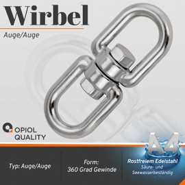 OPIOL QUALITY® Swivel Eye - Eye Diameter 6 mm Made of Stainless Steel A4 V4A (Pack of 2) Anchor Swivel Swivel Shackle Chain Swivel Shackle Double Swivel Weatherproof Eyelet Eyelets