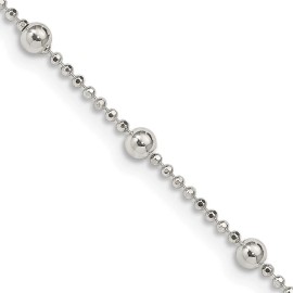 GlittersandGold Sterling Silver 1.15mm Diamond-cut Fancy Beaded Chain Necklace