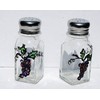 Purple Grapes Leaves Vine Hand Painted Glass Salt and Pepper