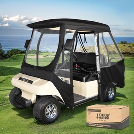 10L0L Golf Cart Enclosure for Club Car DS 4 Passenger (Short Roof 56"), Waterproof & Windproof Rain Cover with Clear Windows & Roll-Up Doors, Heavy Duty All-Weather Golf Cart Storage Cover - Black