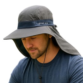TOP-EX Cooling Sun Hat for Men Wide Brim Neck Flap UV 50 Adjustable Breathable Hat for Hiking Fishing Gardening Foldable Cap Dark Grey M/L