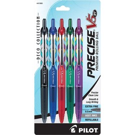 Pilot Precise V5 RT Refillable & Retractable Rolling Ball Pens, Extra Fine Point Pens, 0.5 mm, Assorted, Pack of 5 - Ideal for School, Journaling & Office Writing