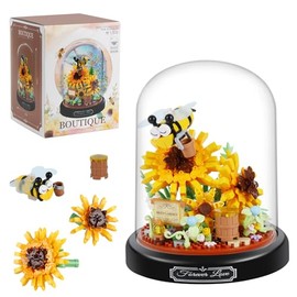 Conjunto de bloques de construcción de ramo de flores de abeja y girasol, 548 piezas de bloques de construcción de abejas y girasoles en miniatura para niños, adultos, regalo para el Día de la