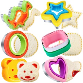 Sandwich Cutter for Kids Lunch LARGE 6 Pcs, Nifogo Uncrustables Sandwich Maker, Cookie Cutters Set, Dinosaur Star Circle Square Heart Bear