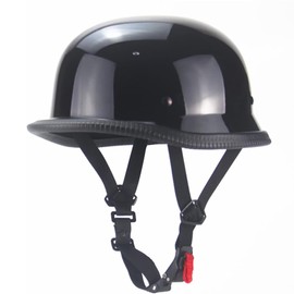 QICHAO Motorcycle Helmets, Personality Vintage Adult Half Helmet Open Face DOT Approved, Motorcycle Helmet-Black,L