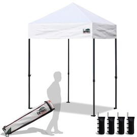 Eurmax USA 5'x5' Pop Up Canopy Tent Commercial Instant Canopies with Heavy Duty Roller Bag,Bonus 4 Sand Weights Bags (White)