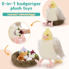 MorisMos Yellow Parrot Cuddly Toy XXL with 3 Babies in Bird's Nest, 35 cm Large Parrot Plush Toy, Stuffed Toy, Parrot Teddy Birthday, Christmas Gift