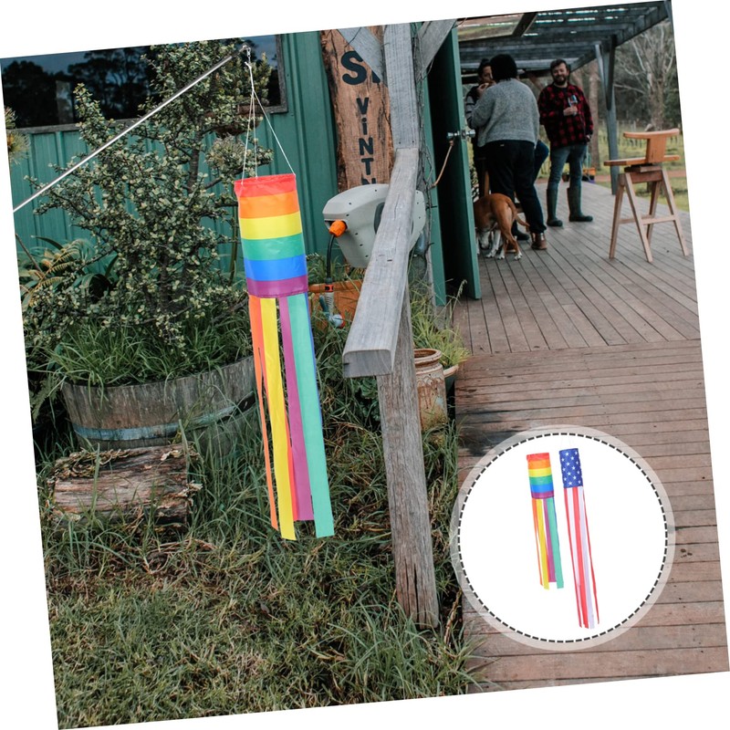 CAXUSD 2Pcs Rainbow Usa Windsock July Outdoor Decor Patriotic Hanging