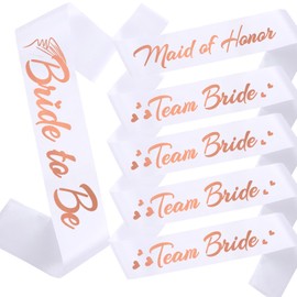 HUBEISIYU 6pcs Bachelor Sashes for Bride and Team Bride, White Maid of Honor Bridesmaid Sashes for Bachelorette Party Decorations Engagement Gift Wedding Party Supplies