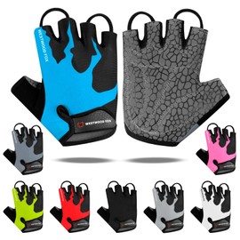 Cycling Gloves Half Finger Unisex Padded Grips Palm Bicycle Summer Riding MTB Bike Gloves for Men Women Non-Slip Fingerless Short Mountain Bike Ride Sports Hiking Mitts Climbing Gym (Blue, L)