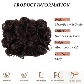 Elaine Combs Messy Bun Hair Piece Curly Dish Hair Buns Extension Thick Chignon Hairpiece Clip in Ponytail Scrunchies Hair Pieces for Women (Medium Brown -#108)