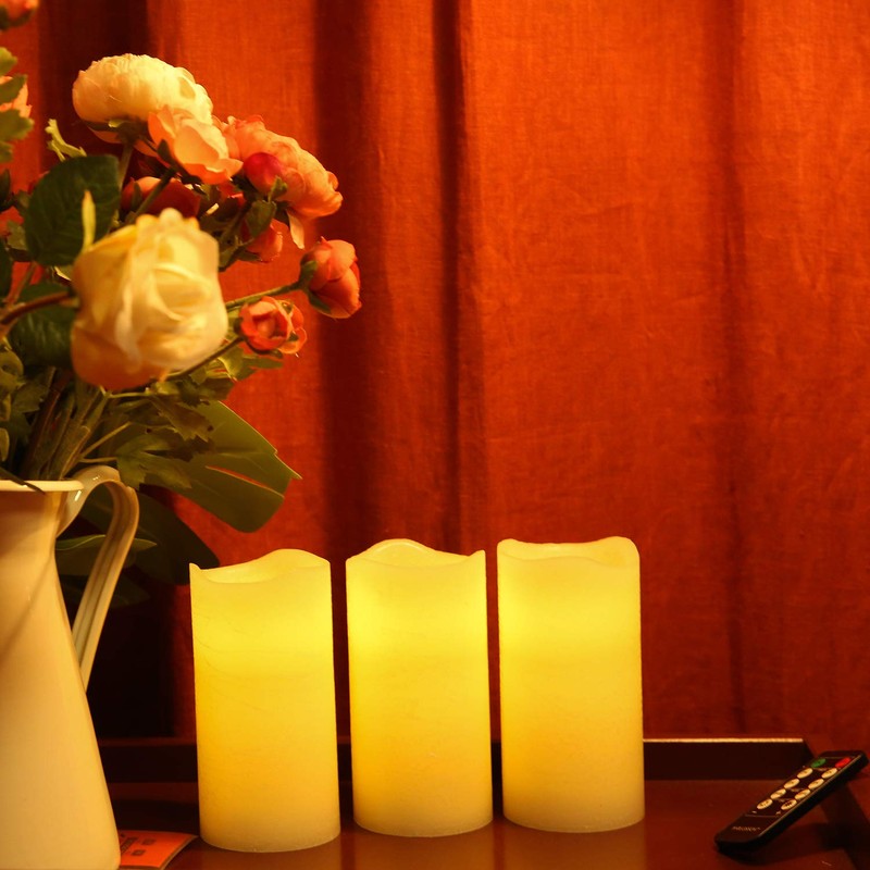 H-BLOSSOM Flameless Candles Battery Operated Real Wax Pillar LED Candles