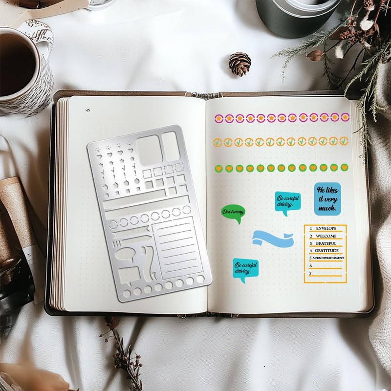 UNICRAFTALE Metal Stencil for Journaling Lines Lists Banners Square Planner