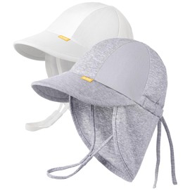 OLIKER 2 Pack Baby Sun Hat with Breathable Mesh, UPF 50+ Cotton Adjusrtable Unisex Toddler Sun Hat for Summer Beach Swim (6-24M White+Gray)