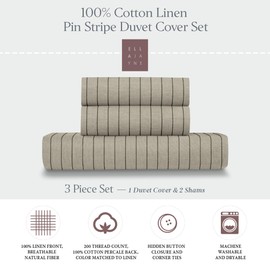 Ella Jayne Luxury 100% French Linen Duvet Cover (3pcs), Coastal Summer Linen Duvet Cover, Linens Bedding Queen, Linen Comforter King, Premium Linens Duvet Cover King (Pin Stripe - Black, Full/Queen)