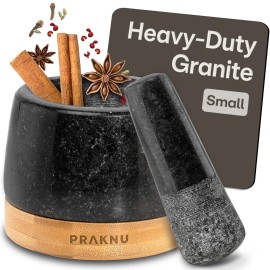 Praknu Small Granite Mortar and Pestle Set - 1 Cup - for Fine Grinding Results - Inc...