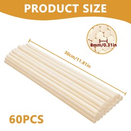 Pack of 60 Wooden Sticks, Jisrcha Wooden Sticks, Round, 30 cm Round Wood Sticks for Crafts, Round Rods Wooden Sticks for Macrame, Art Projects, Woodwork, Model Building, DIY Crafts (60 Pieces, 8 mm)