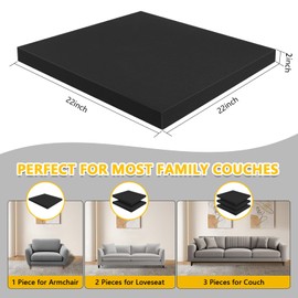 HZCGJMY 22''x22'' Couch Cushion Support for Sagging Cushions, Sofa Cushion Support to Repair Sagging Seats, Lift Saggy Seats, Extend Couch's Life, Black 3PCS