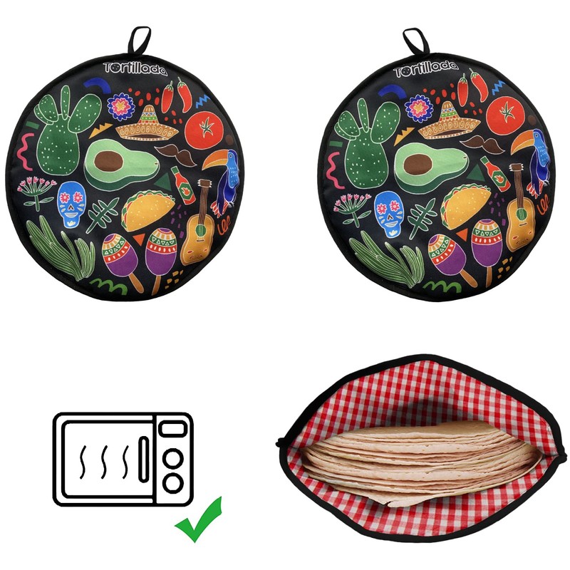 Tortillada - 30cm トルティーウォーマー/温めコンテナ 電子レンジ可 綿/ポリエステル製 (Black)