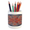 Ambesonne Mandala Pencil Pen Holder, Ornamental Eastern Round Lace Motif Boho Mosaic, Ceramic Pencil Holder for Desk Office Accessory, 3.6" X 3.2", Dark Night Blue Rust