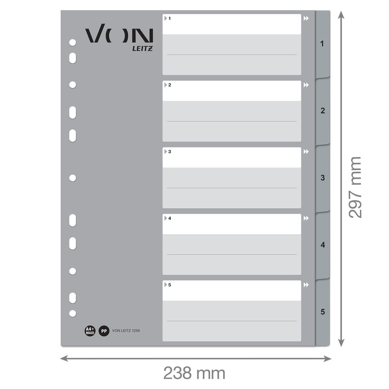 VON Leitz Pack of 10 A4 Number Indexes, 1-5 Numbered