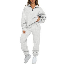 AUTOMET Women's Sweatsuits 2 Piece Outfits Long Sleeve Half Zip Pullover and Baggy Sweatpants with Pockets Grey XL