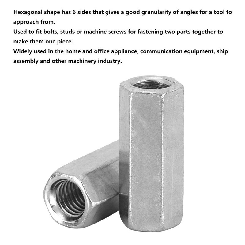 Hilitand 10 Pcs Long Rod Nut Hex Coupling Nuts Hexagonal