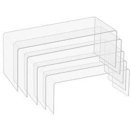 BELLE VOUS Pack of 5 Clear Acrylic Display Base Plastic Decorative Display Case Stand in 5 Sizes for Shelves, Stairs Decoration & Worktops - Display Stand for Jewellery, Retail, Figures, Cupcakes