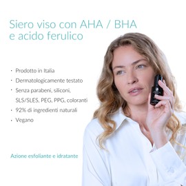 OWLYSTIC AHA BHA Facial Exfoliating Serum with Hyaluronic Acid, Made in Italy, Serum Against Imperfections, Smoothing, Anti-Wrinkles, for Radiant and Even Skin, 30 ml