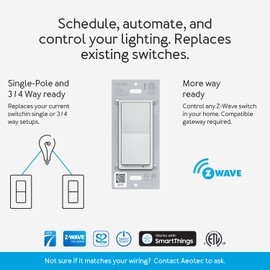 Zwave Light Switch: Aeotec Wall Switch, 3 Way, Repeater, On Off, SmartThings Switch, Z-Wave Plus, Gen7, illumino, ZWave hub Required