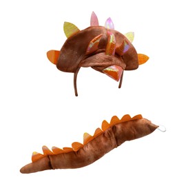Nicky Bigs Novelties Adult Triceratops Dragon 3 Horn Dinosaur Headband Tail Costume Accessory Set, Brown