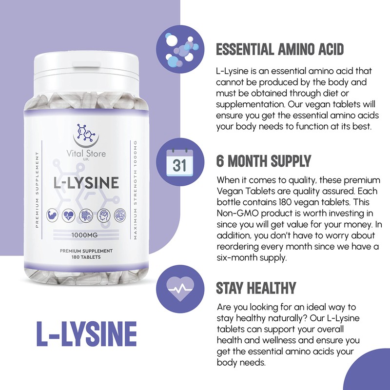 L-LYSINE 1000MG - 180 Vegan Tablets - 6 Month Supply