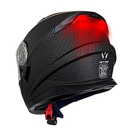 1Storm New Motorcycle Bike Modular Full Face Helmet Dual Visor Sun Shield with Rechargable LED Tail Light: Modular901 Matt Carbon Fiber Black