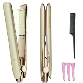 KNJOQ Flat Iron Hair Straightener – Travel 2-in-1 Straightener and Curler with 15s Heat-Up, Professional Negative Ion Ceramic Plate for Less Frizz, 4 Temperature Settings, Auto Shut-Off & LED Display