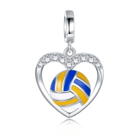 925 Sterling Silver Baseball Tennis Soccer Rugby Basketball Charm for Bracelet Necklace Ball Bead Jewelry for Sports Enthusiasts Lover (Volleyball)