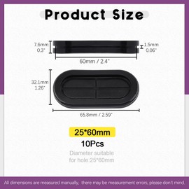 Swpeet 10Pcs 63/64" x 2-23/64" - 25 x 60mm Double Sided Oval Rubber Grommet Kit, Drill Hole Firewall Hole Hole Plug Drill Hole Grommets Synthetic Wire Protection for Auto Car Wire Cable Wire
