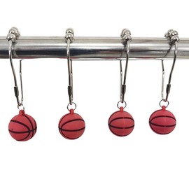 Basketball Shower Curtain Hooks Rings Set of 12, Rust Resistant Stainless Steel Decorative Curtain Ring, Sports Theme Style for Bedroom Bathroom Decor Home Accessories (Basketball)