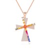 RANDES 925 Sterling Silver Double Cross Necklace for Women Colorful
