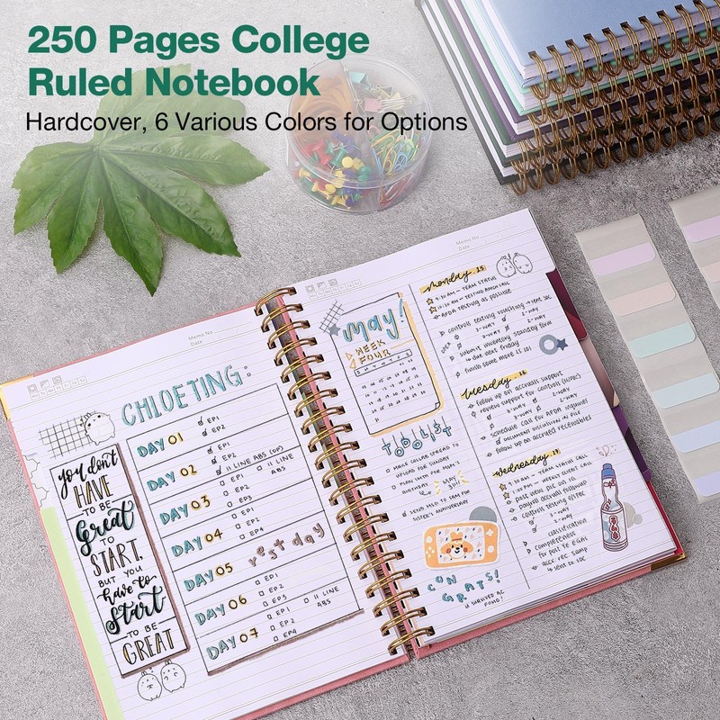 College Ruled Notebook, Spiral Notebook, Leather Hardcover Notebook Journal for